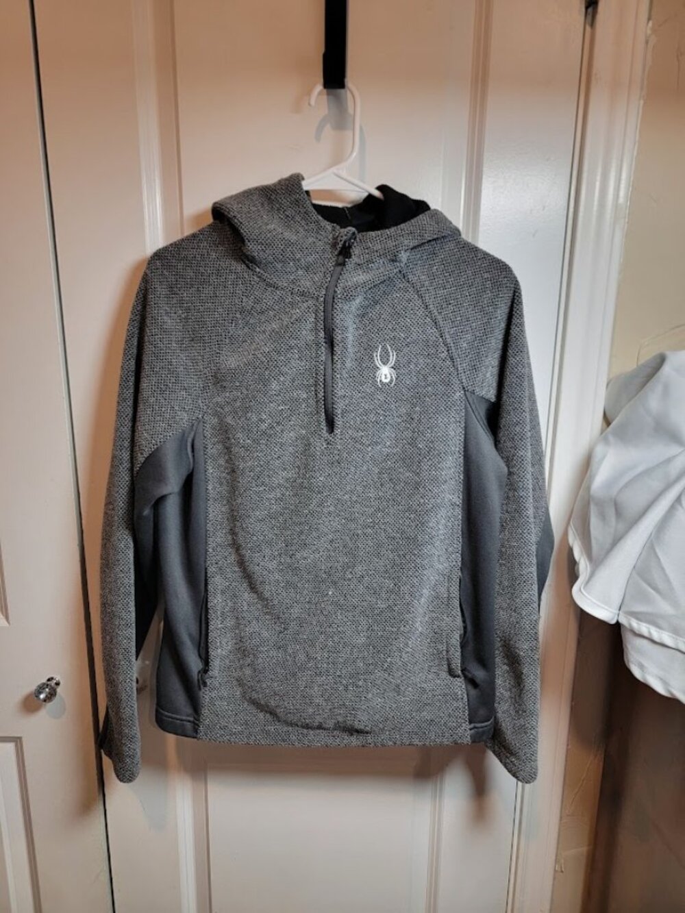 Spyder Gray Black Quarter Zip Hooded Fleece Pullover Size Small Outdoor hiking